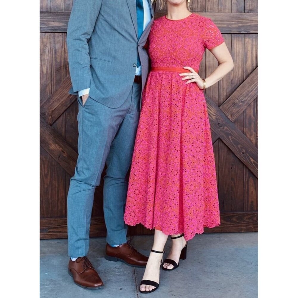 NWT J.Crew Short-sleeve Maxi in Sunset Fuchsia Eyelet Back Cutout Dress 14 - Picture 9 of 12
